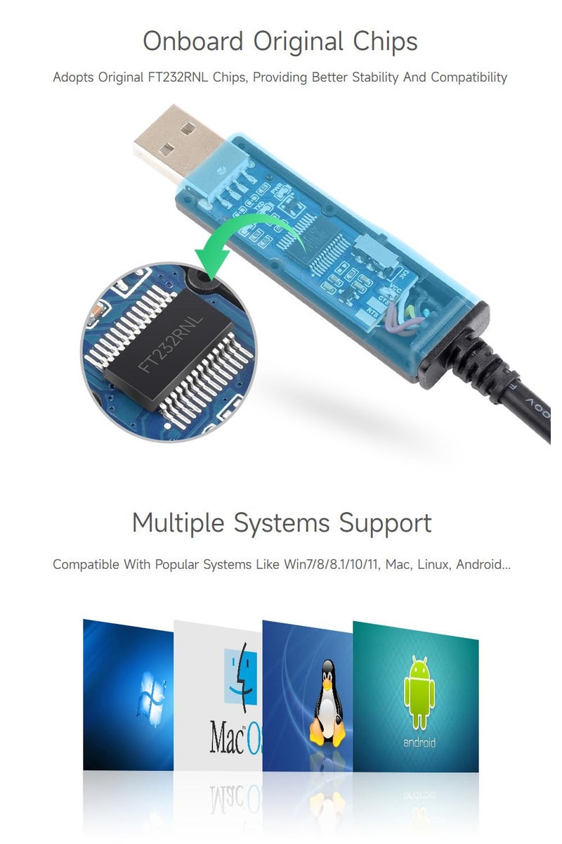 Waveshare Industrial USB to TTL (D) Serial Cable, Compatible with Raspberry Pi 5, Original FT232RNL Chip, Multi Protection Circuits, with Separated 4pin Header + SH1.0 3PIN Connector - Image 5